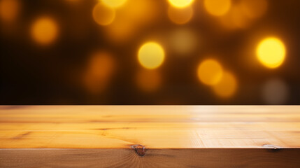 Wall Mural - Wooden tabletop with blur yellow light background