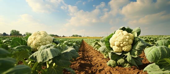Poster - A farmer s cauliflower planting plot that uses my post harvest land. Creative banner. Copyspace image