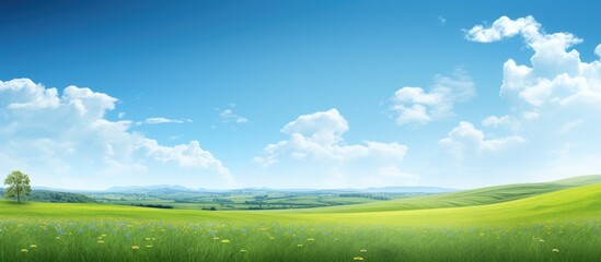 Poster - Field in nature landscape in the background sunny day. Creative banner. Copyspace image
