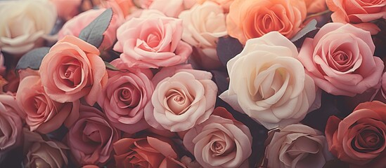 Aufkleber - Beautiful bouquet of rose flowers vintage filter. Creative banner. Copyspace image