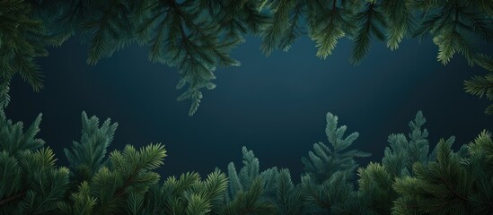 Poster - Several pine green leaves seen from below. Creative banner. Copyspace image