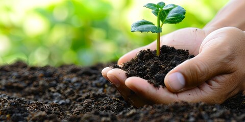 Wall Mural - A person is holding a small plant in their hand