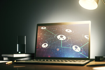 Poster - Social network concept on modern laptop screen. 3D Rendering