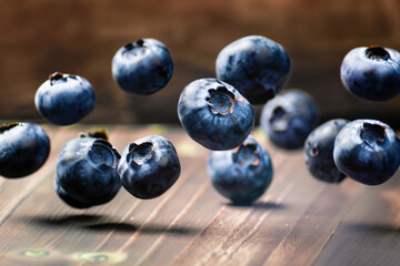 blueberries on wooden table