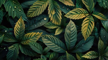 Aufkleber - Close-up of vibrant green leaves with water droplets. Captures the beauty of nature and lush foliage, perfect for nature-themed designs.