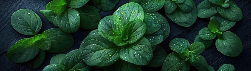 Aufkleber - Close-up of fresh green mint leaves with water droplets, showcasing their vibrant color and texture. Perfect for culinary and herbal themes.