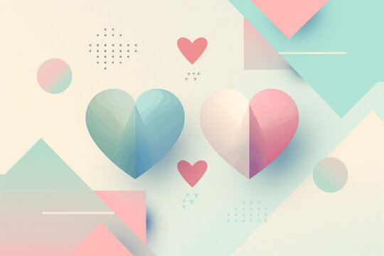 Background with two hearts, graphic art of geometric shapes