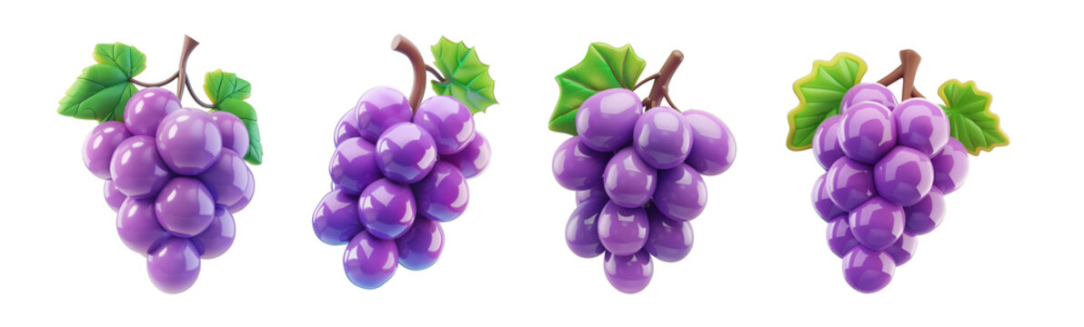 3D cartoon purple grapes, suitable for food promotion and education isolated on transparent background cutout png