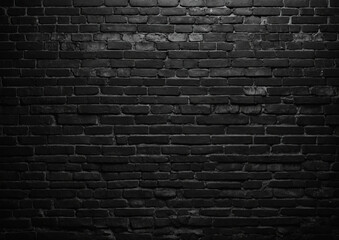 Wall Mural - Old painted brick wall black background. Black and white grunge urban texture with copy space.