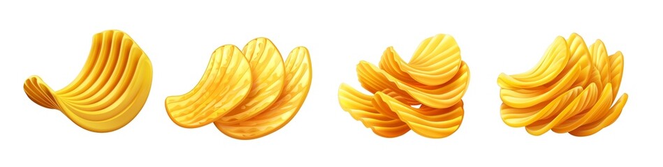 Wall Mural - 3D cartoon model of fried potato chips, suitable for food promotion and culinary education isolated on transparent background cutout png