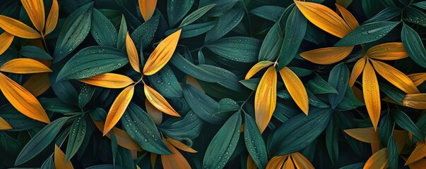 Aufkleber - Beautiful leafy pattern with a mix of green and yellow leaves, creating a vibrant and natural botanical background. Perfect for nature-themed designs.