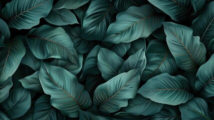 Aufkleber - Seamless pattern of lush green tropical leaves. Perfect background for nature, botanical, and exotic-themed designs.