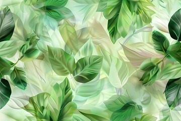 Poster - Seamless pattern of green leaves in various shades, creating a lush, natural, organic texture perfect for backgrounds or wallpapers.