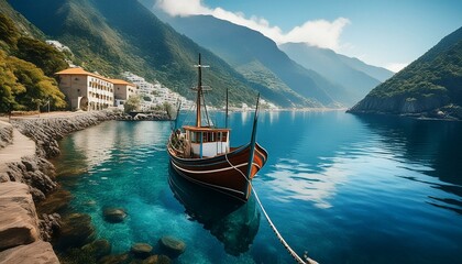 Wall Mural - boats on the lake in the mediterranean 