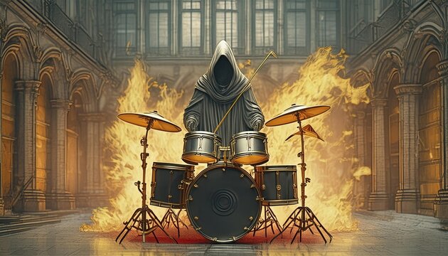 Halloween drummer and fire 