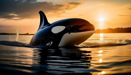 Killer whale in the sunset
