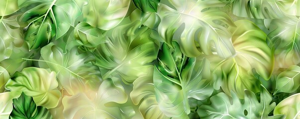 Poster - Seamless pattern with green and white leaves, perfect for nature-themed backgrounds, textiles, and wallpapers.