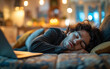 © 2B BOXBLACK - Man Asleep Beside Laptop in Cozy Living Room