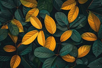 Fototapete - Close-up of vibrant yellow and green leaves creating a beautiful contrast, perfect for nature and botanical themed projects and decorations.