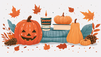 Fall-themed SVG design with autumn leaves, pumpkins, and cozy sweater weather vibes