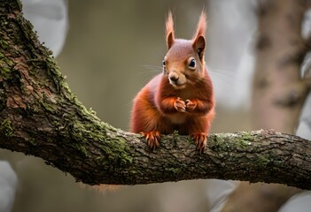 Wall Mural - A view of a Red Squirrel in a tree