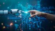 © Wall Art Galerie - A human hand and a robotic hand touch fingertips, symbolizing the growing collaboration between humans and artificial intelligence