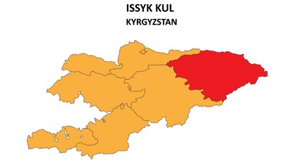 Poster - Issyk Kul Map in Kyrgyzstan. Vector Map of Kyrgyzstan. Regions map of Kyrgyzstan.