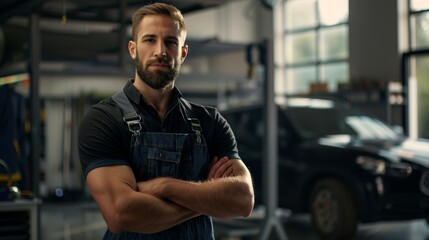 Poster - The mechanic in the workshop