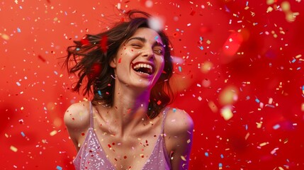 Canvas Print - The joyful woman with confetti