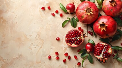 Wall Mural - pomegranate fruit on white background with empty space. generative ai 