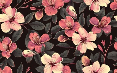 Wall Mural - Seamless floral pattern with flowers on dark background 