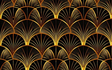 Canvas Print - seamless pattern art deco with golden fan shape and line