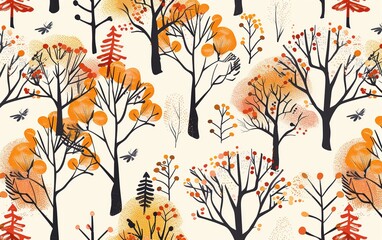 Canvas Print - Seamless pattern with autumn trees. 