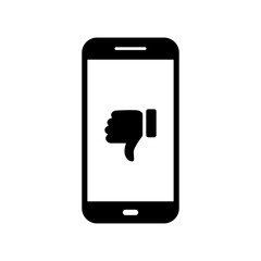 Thumb down icon on mobile phone screen. Bad, dislike sign symbol