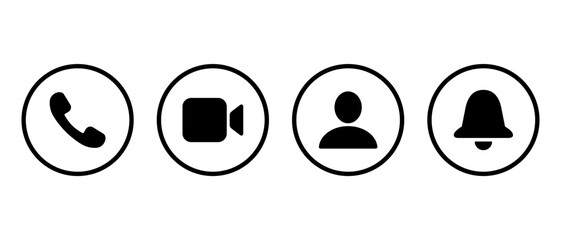 Poster - Phone call, video, profile, and notification bell icon on circle line. Social media elements