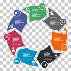 Information round diagram 8 steps, infographic graphic pie design, marketing vector illustration