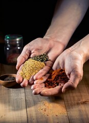 Wall Mural - hands with handful of mixed spices