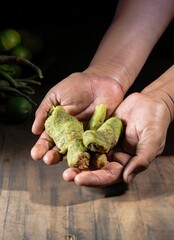 Wall Mural - hands with handful of wasabi roots