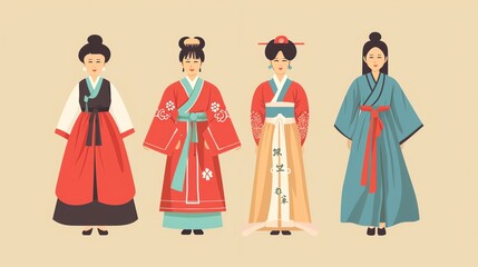 Wall Mural - traditional uniforms logo flat design front view cultural authenticity theme cartoon drawing Analogous Color Scheme