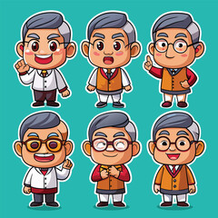 Wall Mural - a series of cartoon characters of old people with glasses and a smile