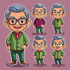 Wall Mural - a series of cartoon characters of old people with glasses and a smile