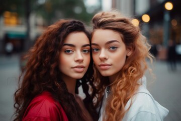 Wall Mural - portrait of young women in city