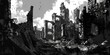 © Da - Melancholic Remnants: A Surreal Depiction of an Abandoned Cityscape (4K Wallpaper，Ruins, city, desolation, decadence, ink style, black and white, stylized, depressed economy, old, desolate, 4k high-de