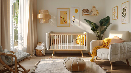 Wall Mural - Warm-toned nursery wall art with trendy lettering and simple designs