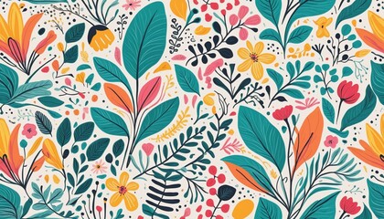 abstract summer art pattern with colorful nature doodles