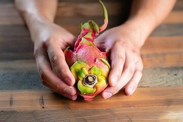 close-up on hands holding on a wooden table