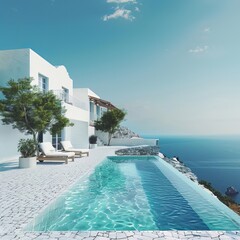 Canvas Print - An endless pool overlooking the sea at a luxury villa, depicting an abstract concept of opulence and a potential best-seller background