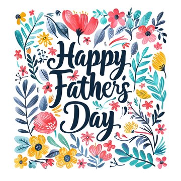 Happy Father's Day poster or banner template with floral Seamless pattern design illustration. Flat lay. 