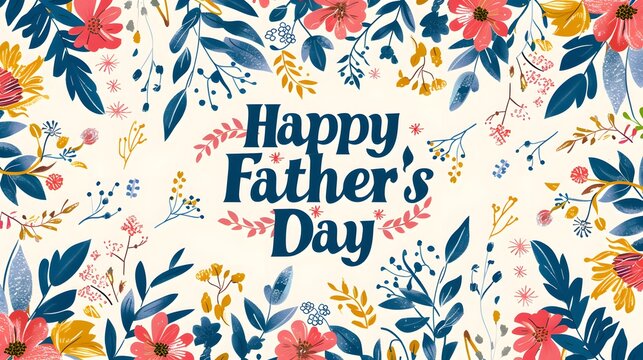 Happy Father's Day poster or banner template with floral pattern design illustration, vibrant celebration. 