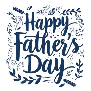 Happy Father's Day poster or banner template with floral pattern design illustration, Navy on white. 